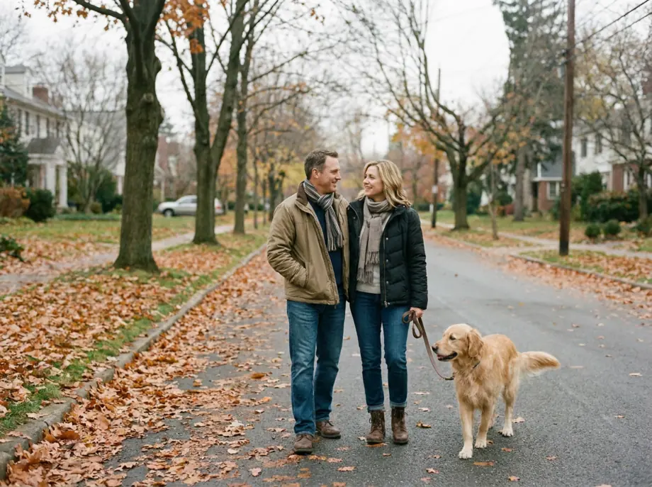 A couple walking together, relaxed